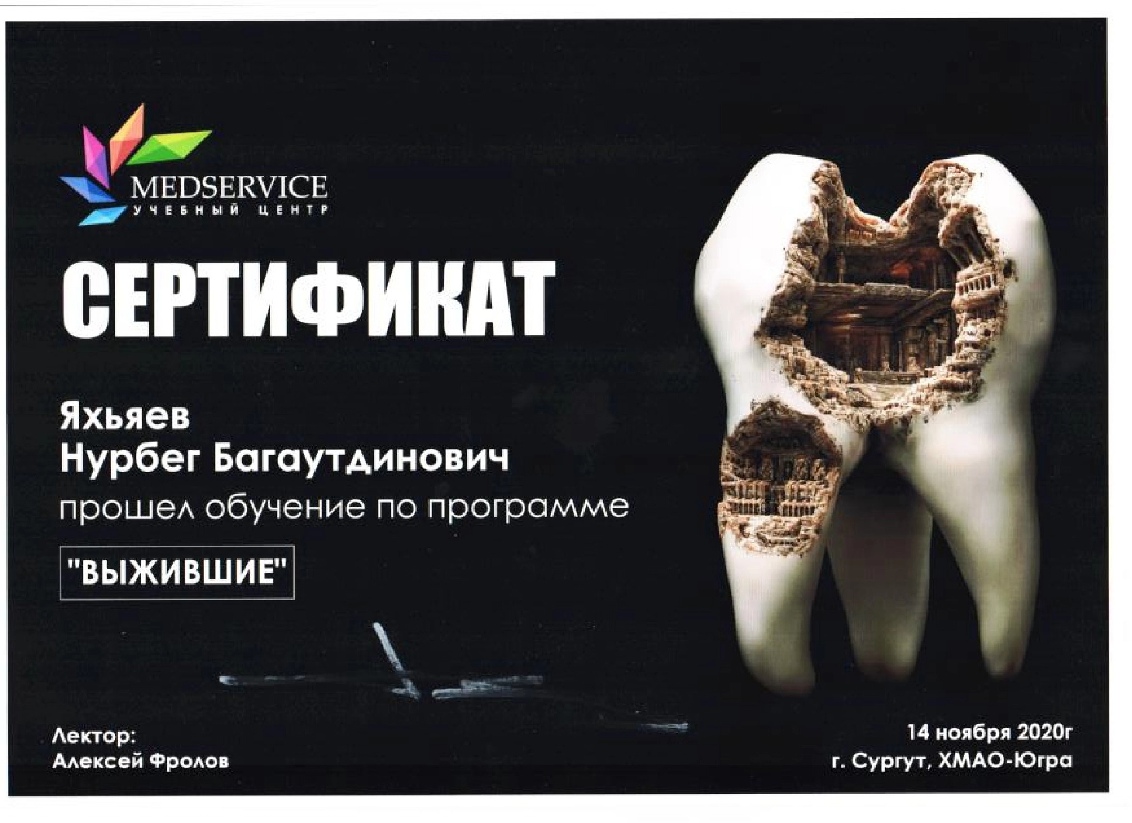 Сертификат дополнительного профессионального образования Яхьяев Нурбег Багаутдинович