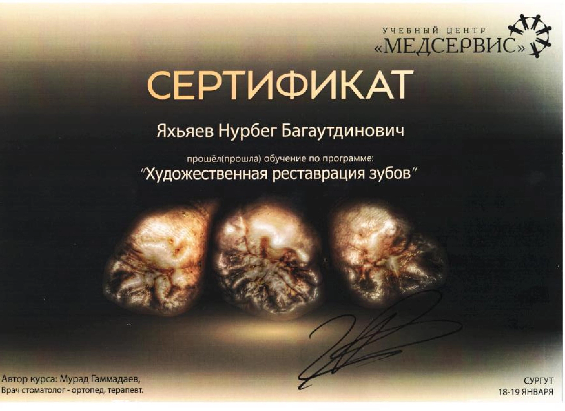 Сертификат дополнительного профессионального образования Яхьяев Нурбег Багаутдинович
