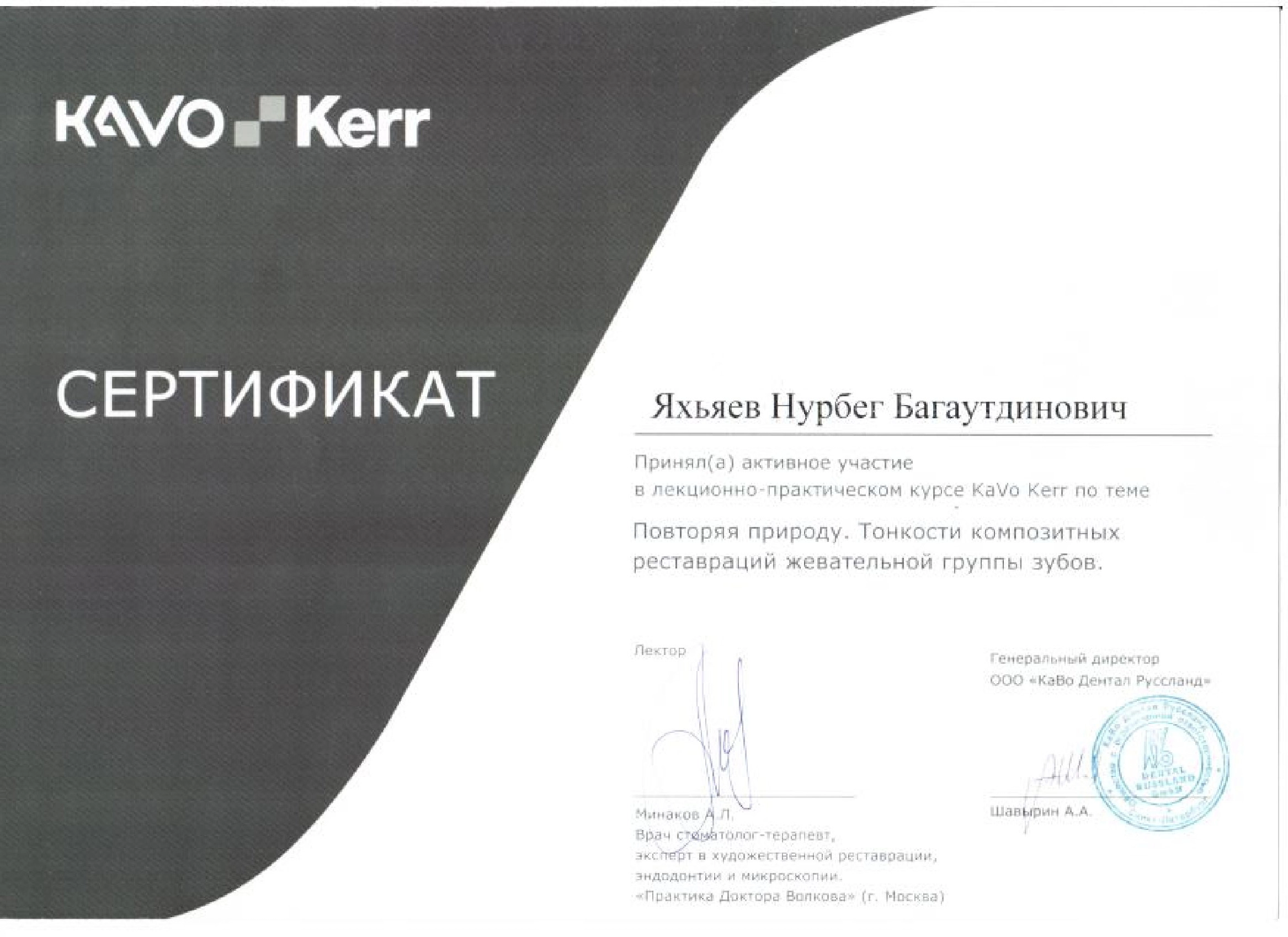 Сертификат дополнительного профессионального образования Яхьяев Нурбег Багаутдинович